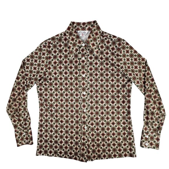Vintage 70's Mens Sears Button Down Shirt M Pointy Collar Retro Disco Medallion - Picture 2 of 13